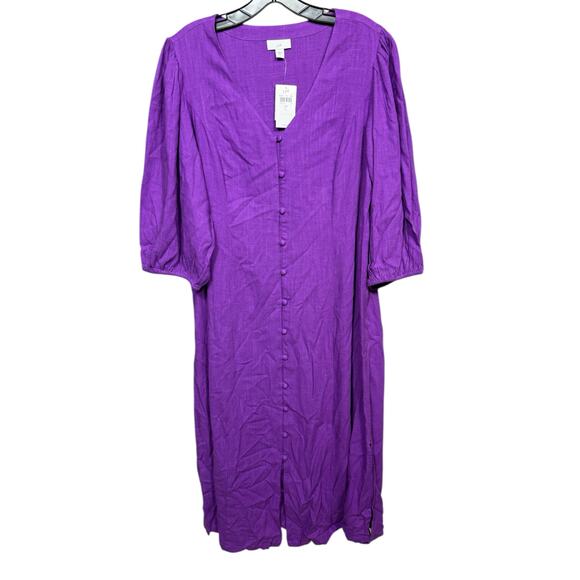 NEW- NWT J.Jill Purple Linen Blend Button Front Dress Size L - Picture 3 of 7